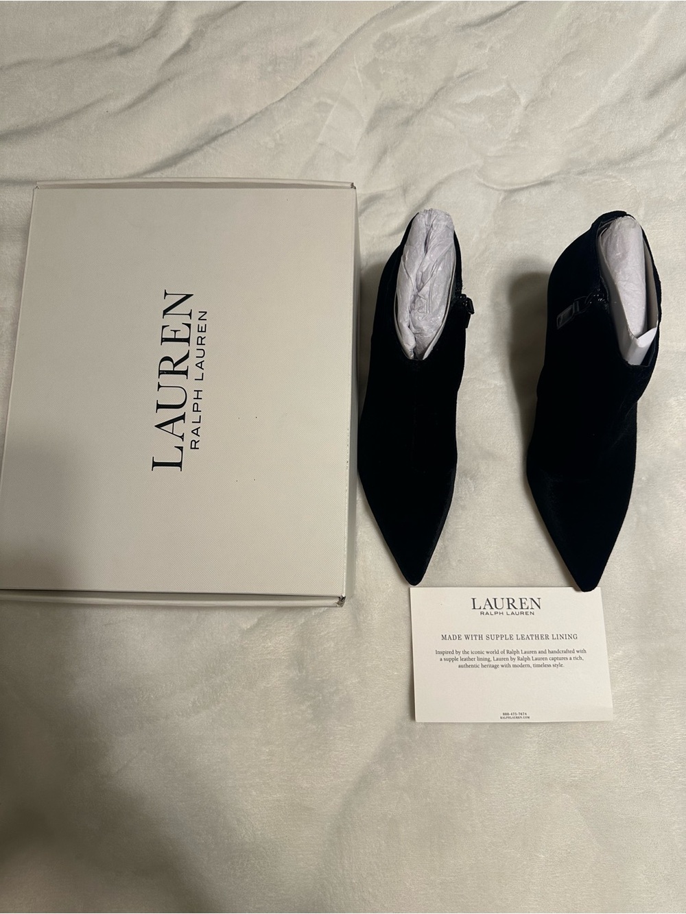 Lauren Ralph Lauren Black Pointed Toe Suede Ankle Boots with Box
